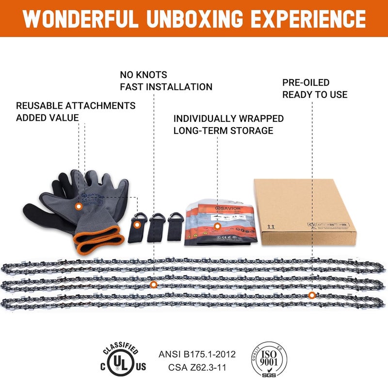 Savior 24 Inch Chainsaw Chain, 3/8 Pitch .063 Gauge 84 Drive Links Full Chisel Saw Chain Compatible with MS362 MS440 MS441 MS460 MS461 MS660 MS661 Chainsaw, Replaces part number 36RS3 84 (3 Chains) - Image 4